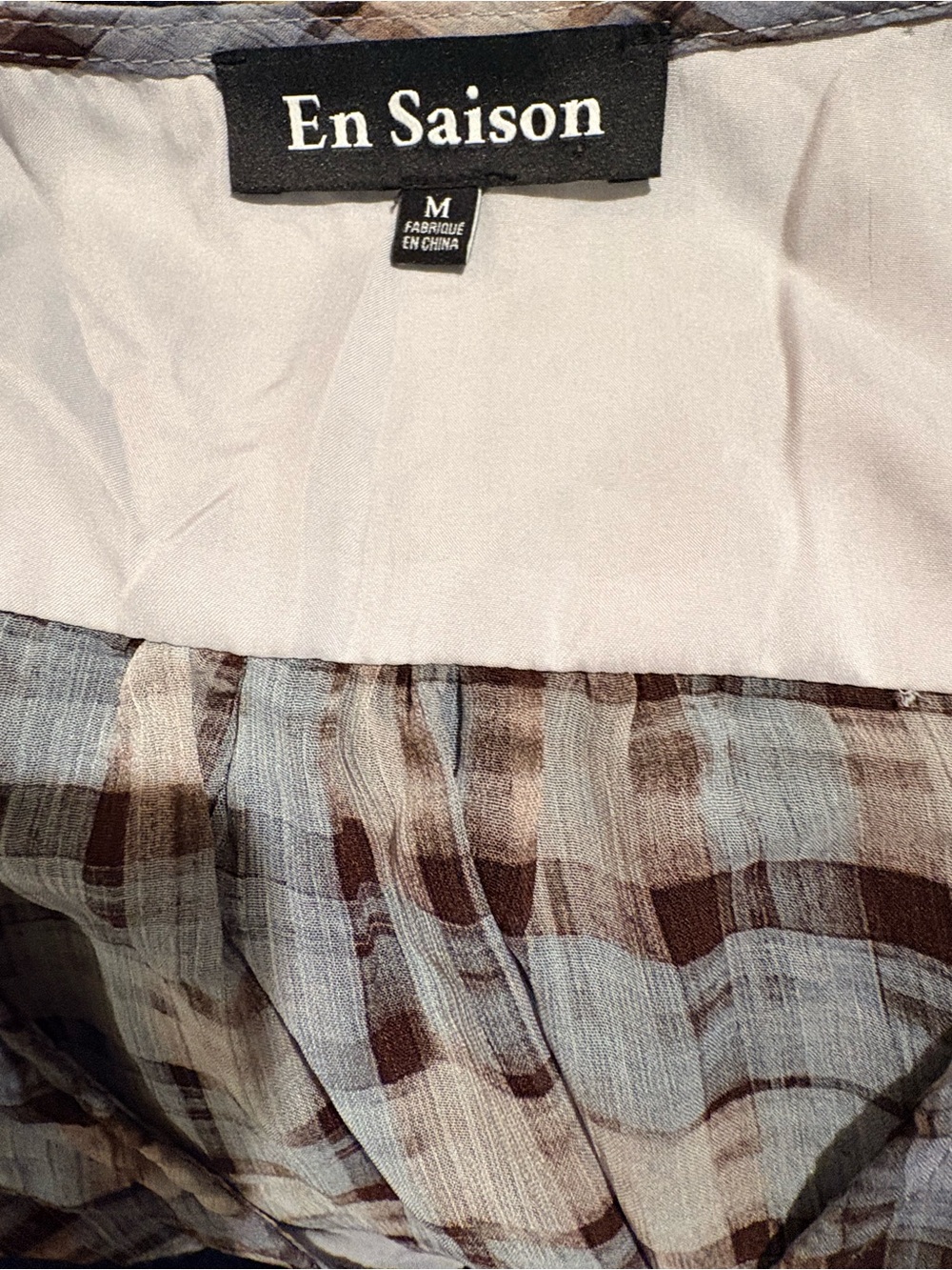 En Saison Brown and Light Blue Plaid Tie-Front Lace Trim Top - Picture 5 of 5